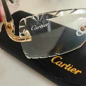 Cartier Gold and Black Rimless Sunglasses